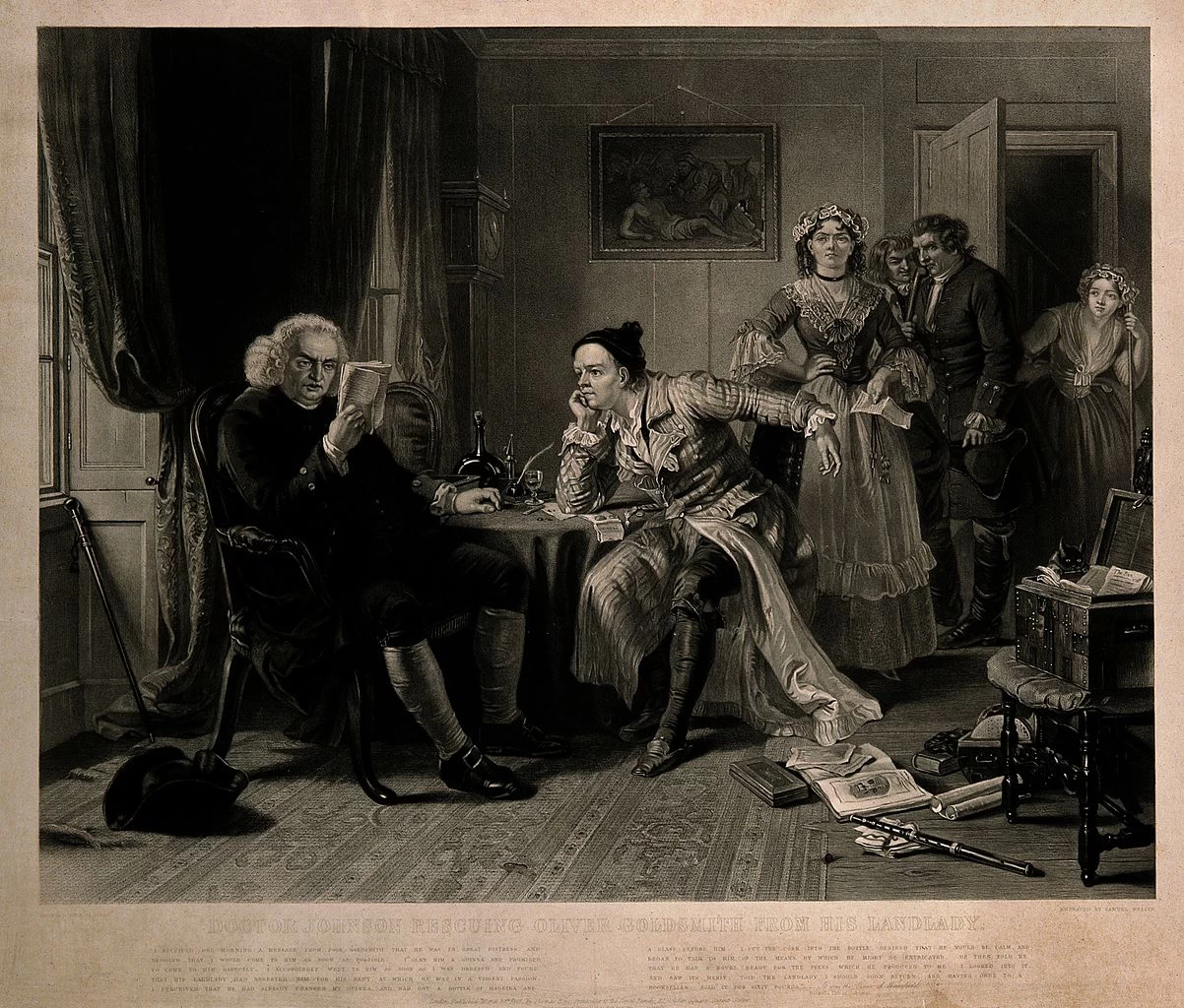 Il dottor Samuel Johnson legge il manoscritto di Oliver Goldsmith